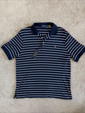 Ralph Lauren Navy and White Striped Polo Shirt